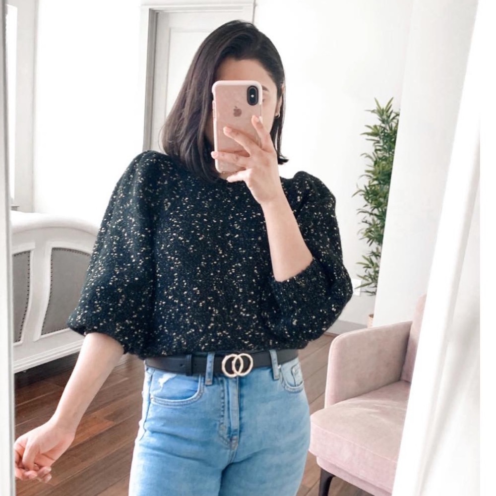 Knitted balloon sleeves cropped sweater